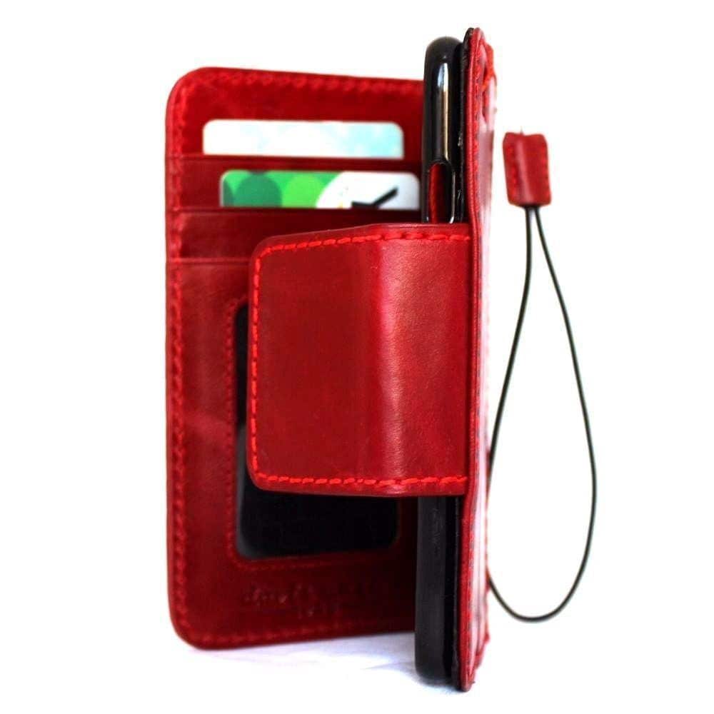 Handmade Leather iPhone Wallet Case: Red Vintage Book Cover with Paw Print