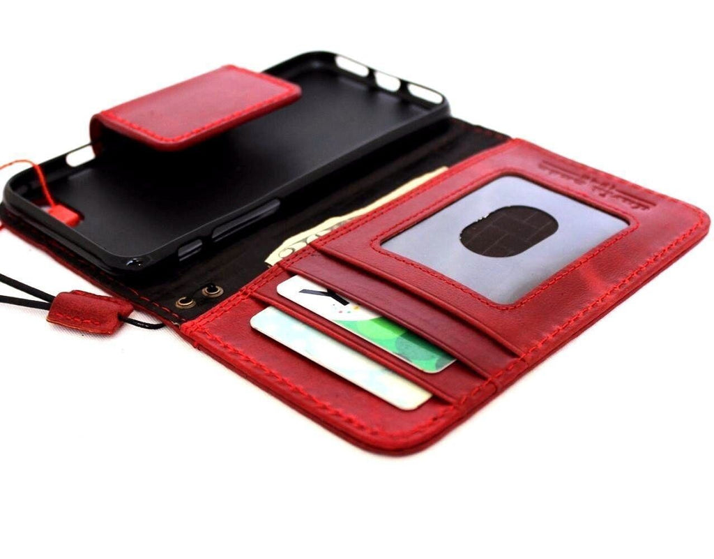 Handmade Leather iPhone Wallet Case: Red Vintage Book Cover with Paw Print