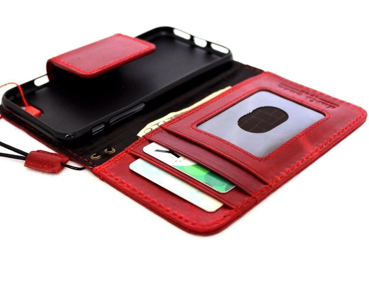 Handmade Leather iPhone Wallet Case: Red Vintage Book Cover with Paw Print