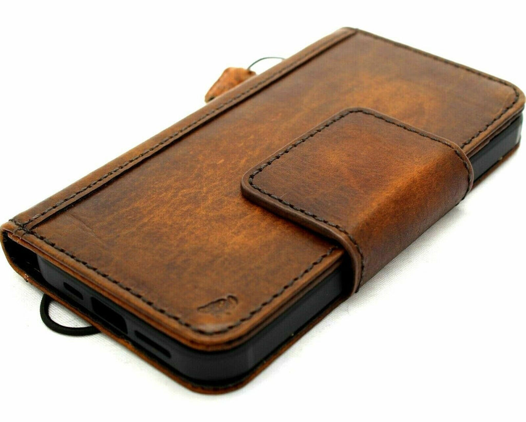 Handmade Leather Wallet Case: Magnetic Book Cover with Card Slots