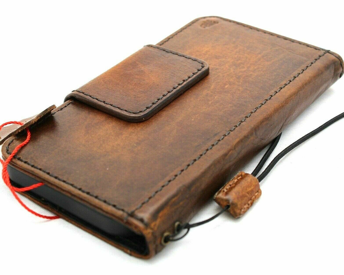 Handmade Leather Wallet Case: Magnetic Book Cover with Card Slots