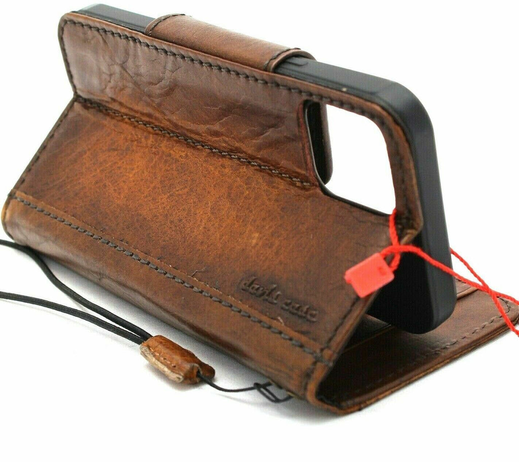 Handmade Leather Wallet Case: Magnetic Book Cover with Card Slots