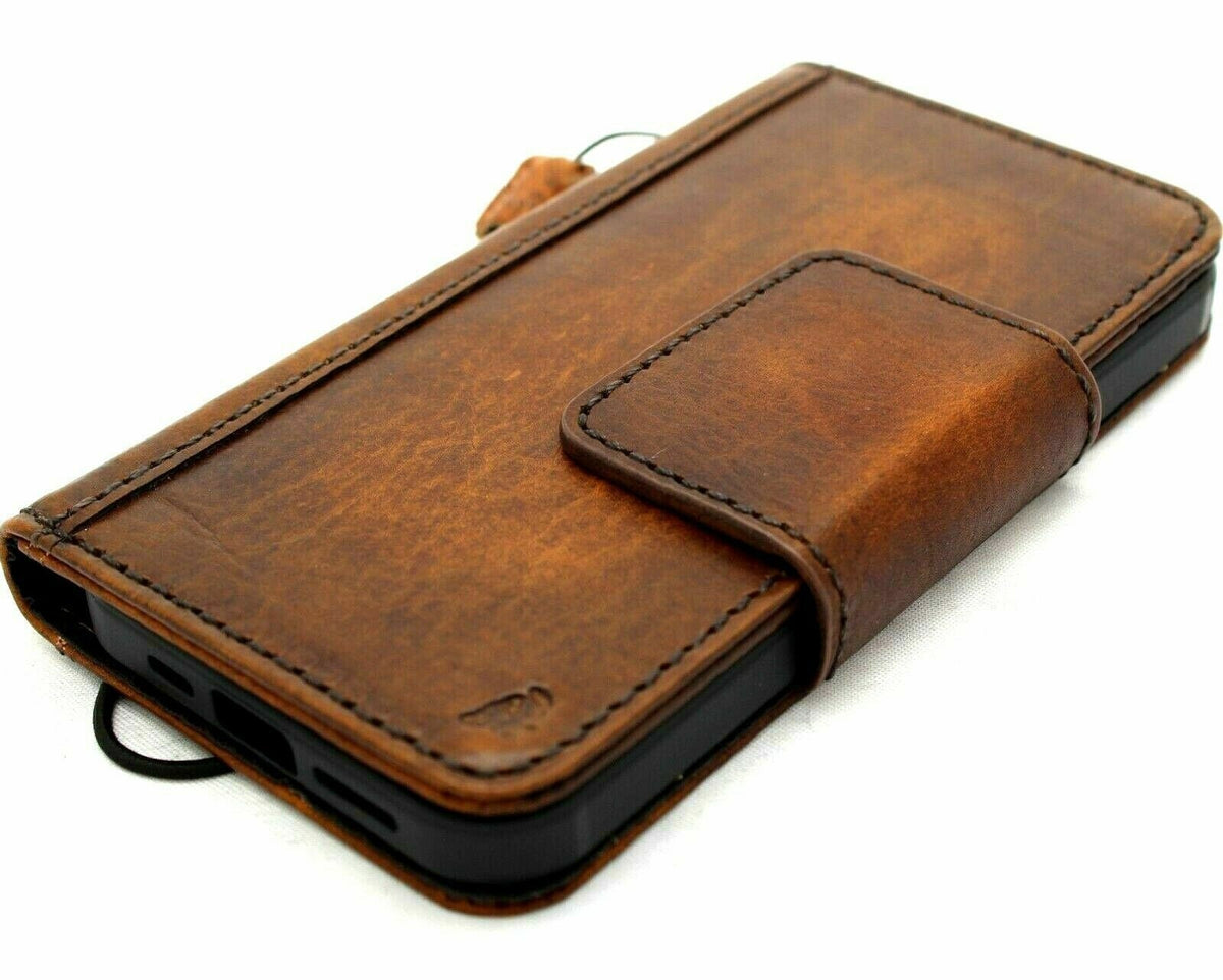 Genuine Leather iPhone Wallet Case: Magnetic Book Cover, Card Slots