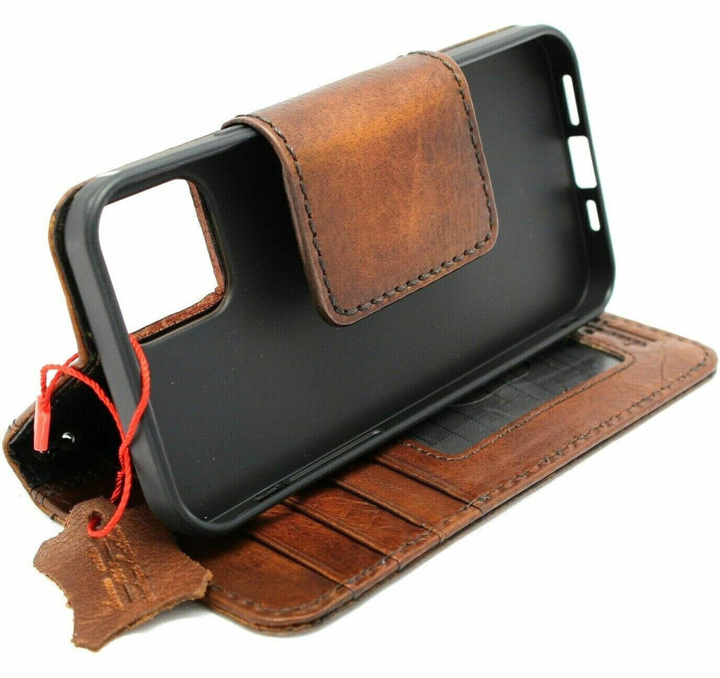 Genuine Leather iPhone Wallet Case: Magnetic Book Cover, Card Slots