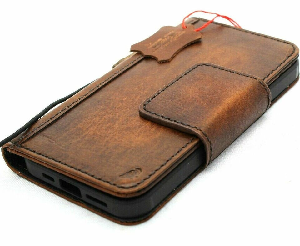Genuine Leather iPhone Wallet Case: Magnetic Book Cover, Card Slots