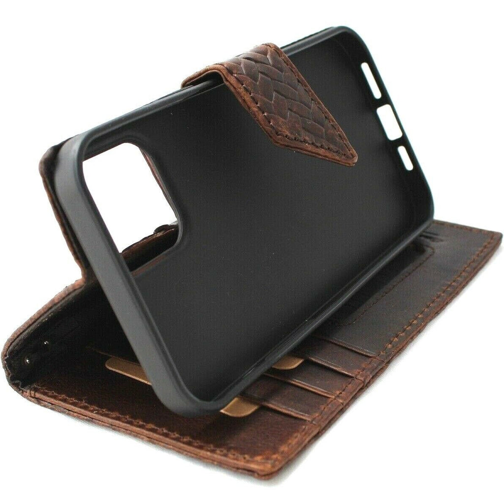 Handmade Woven Leather Wallet Case: Galaxy S21 S22 S23 S24, Note 10 20