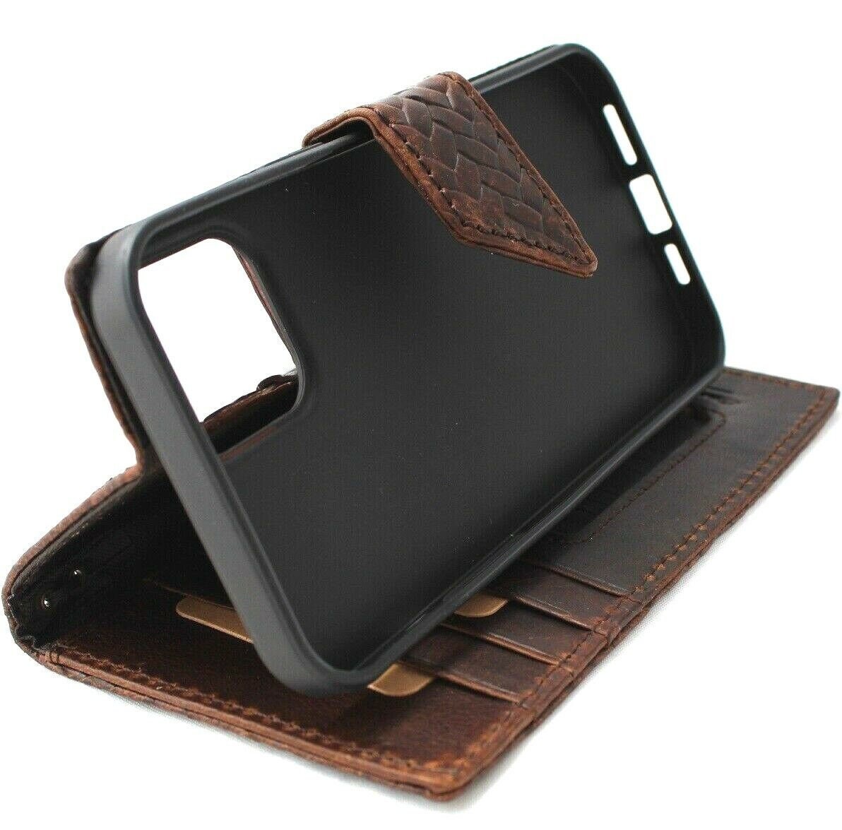 Handmade Woven Leather Wallet Case: Galaxy S21 S22 S23 S24, Note 10 20