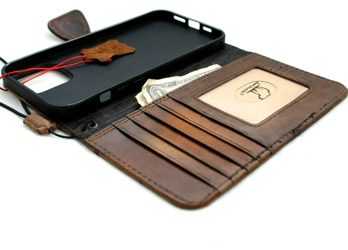 Handmade Leather Wallet Case for Google Pixel: Vintage Magnetic Book Cover