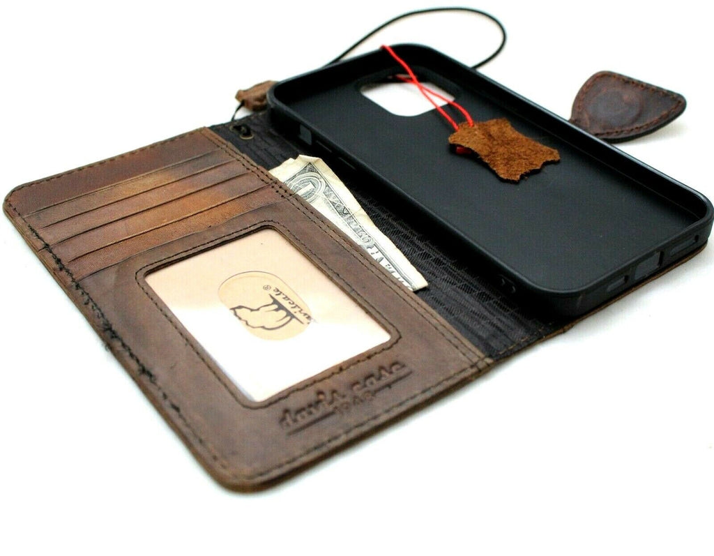 Handmade Leather Wallet Phone Case: Magnetic Book Cover with Card Slots