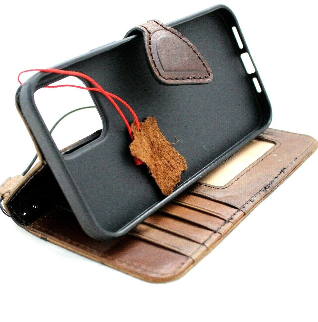 Genuine Leather iPhone Wallet Case: Vintage Book Style, Magnetic Closure