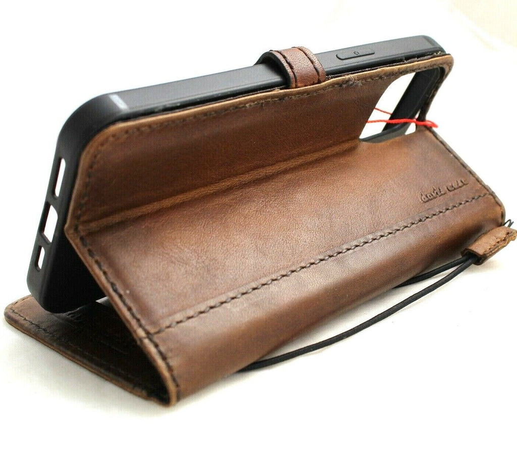 Genuine Leather iPhone Wallet Case: Vintage Book Style, Magnetic Closure