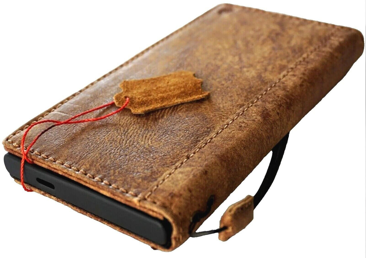Handmade Leather iPhone Wallet Case: Vintage Book Cover with Card Slots