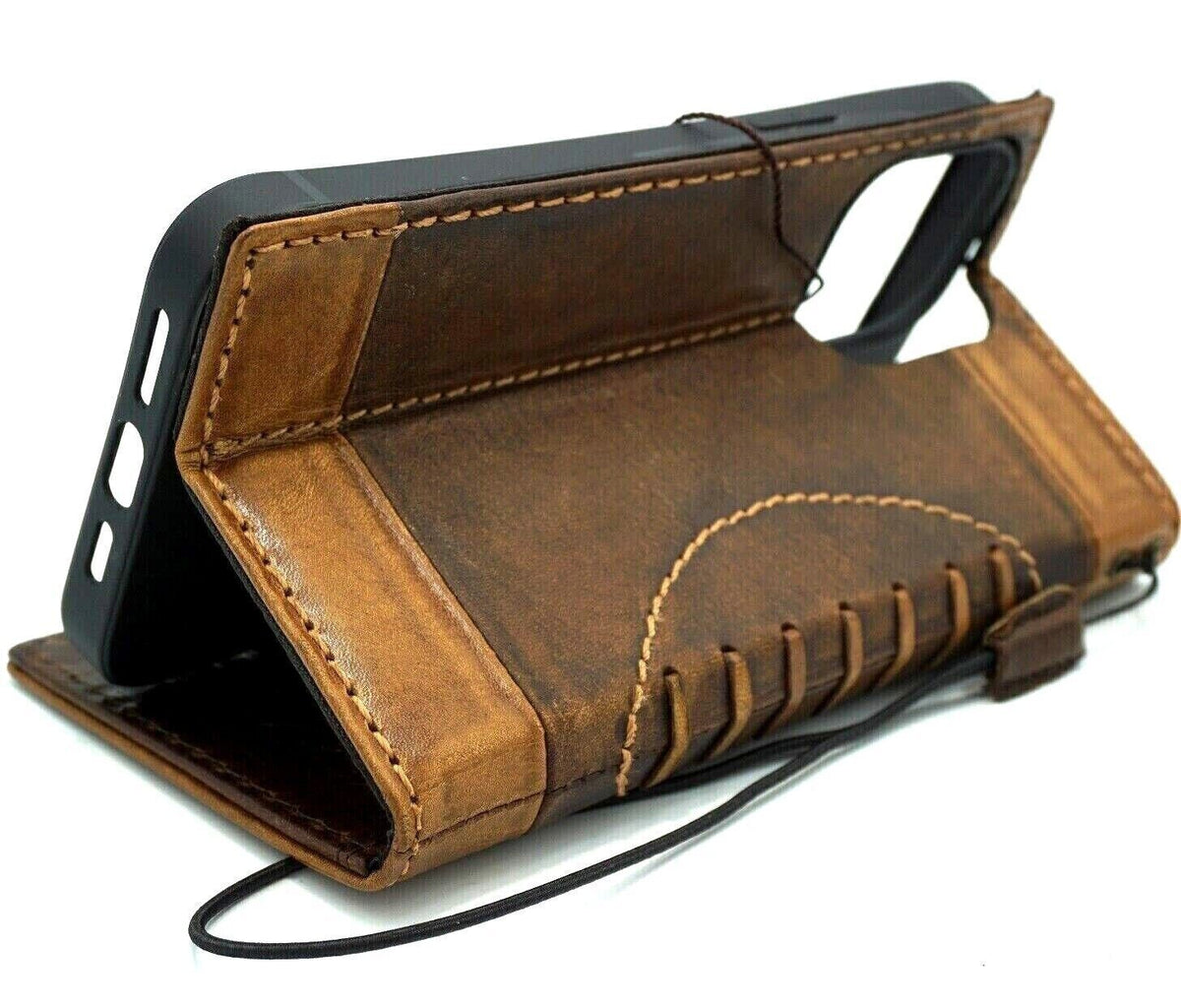Handmade Leather iPhone Wallet Case: Vintage Book Design