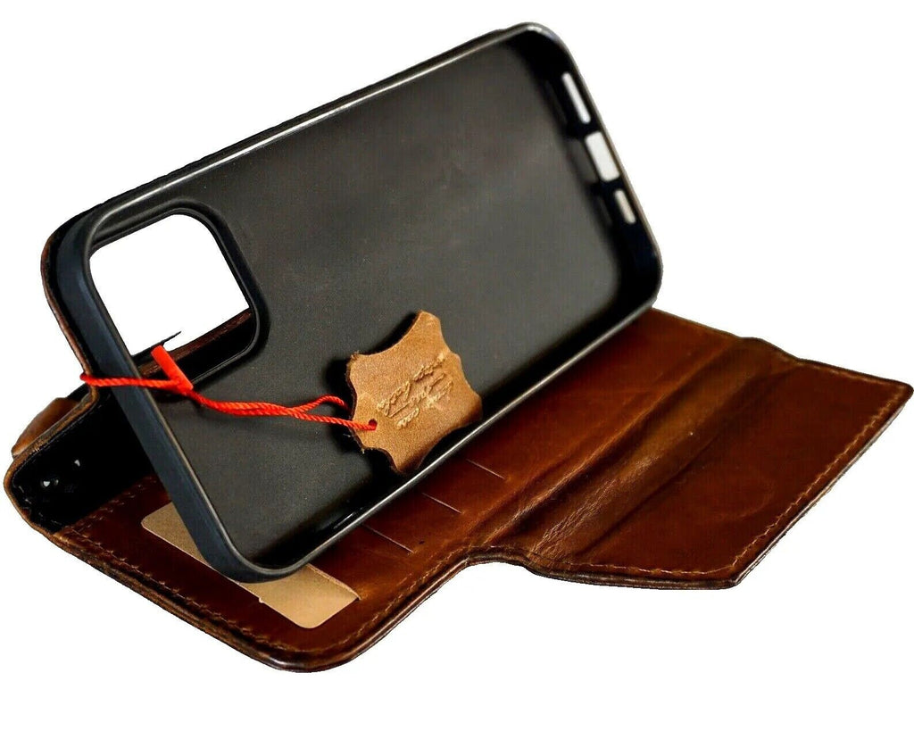 Handmade Leather iPhone Wallet Case: Vintage Art Design