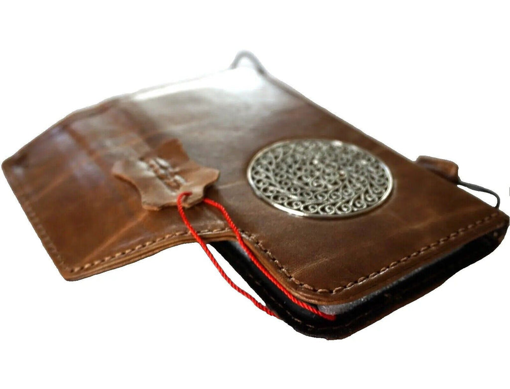 Handmade Leather iPhone Wallet Case: Vintage Art Design