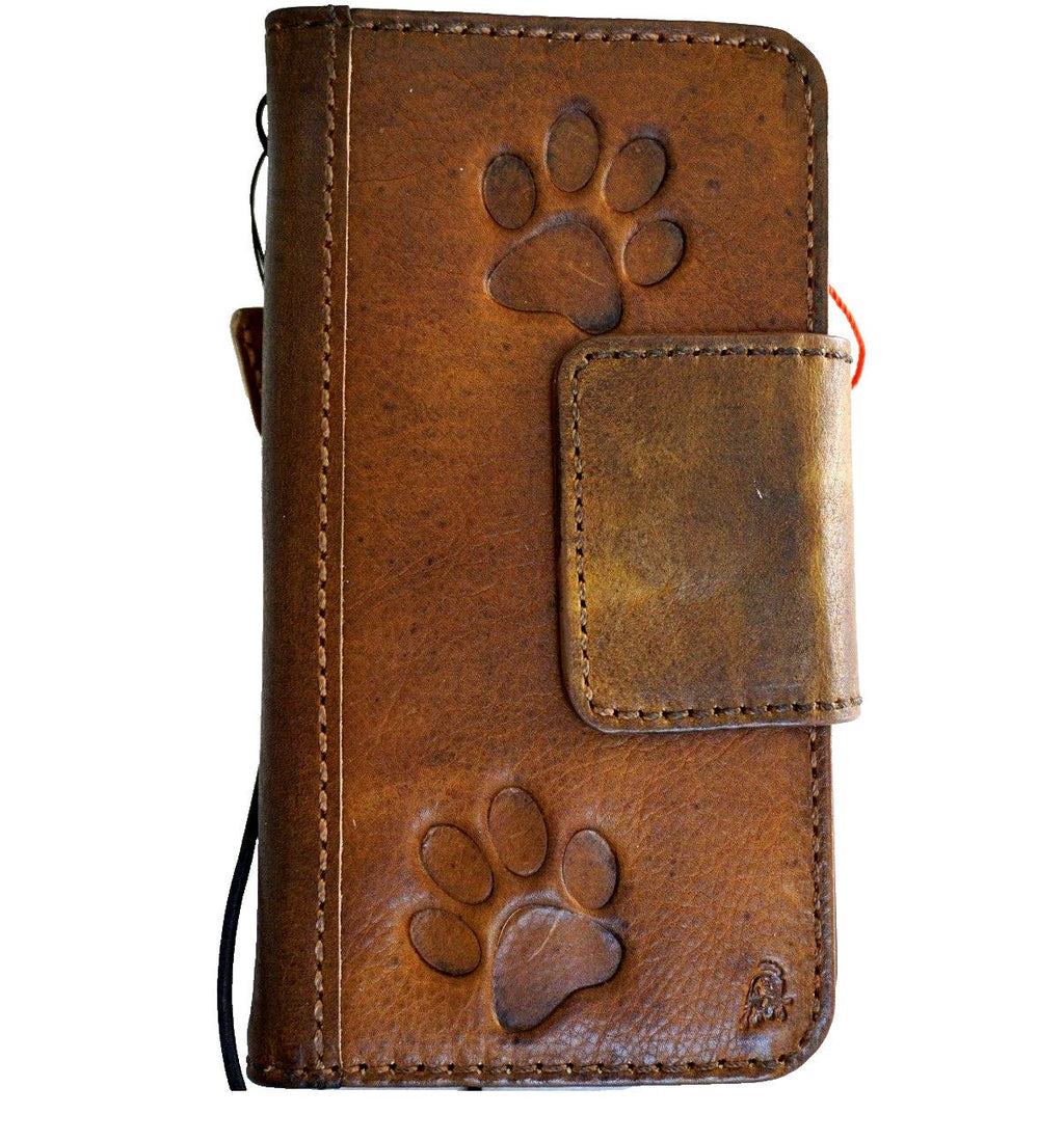 Leather iPhone Wallet Case: Paw Print, Vintage Book Style