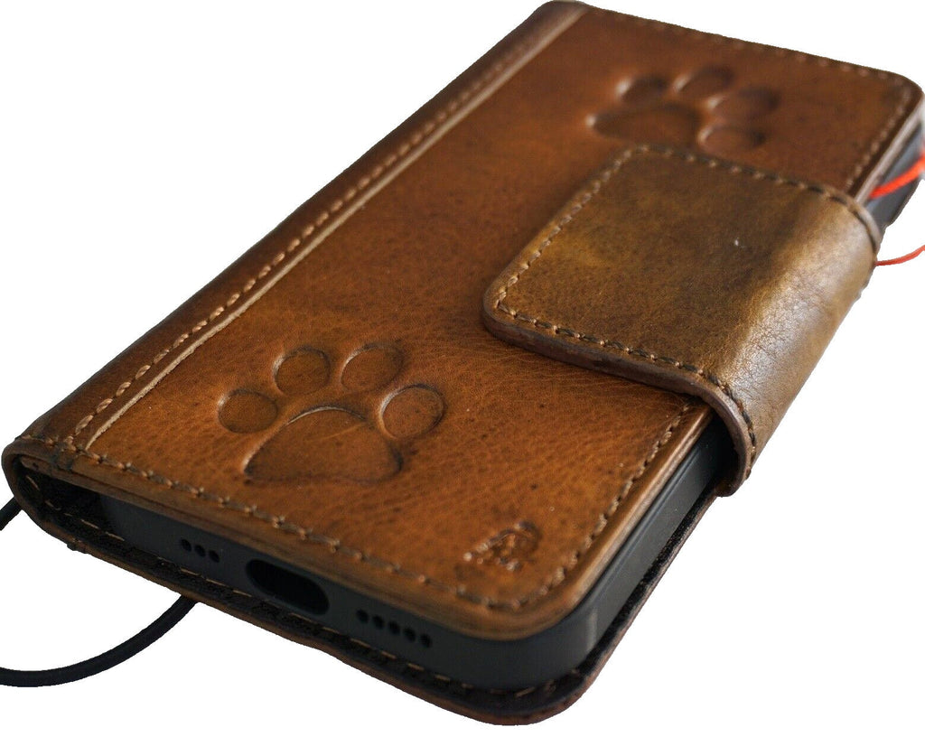 Leather iPhone Wallet Case: Paw Print, Vintage Book Style