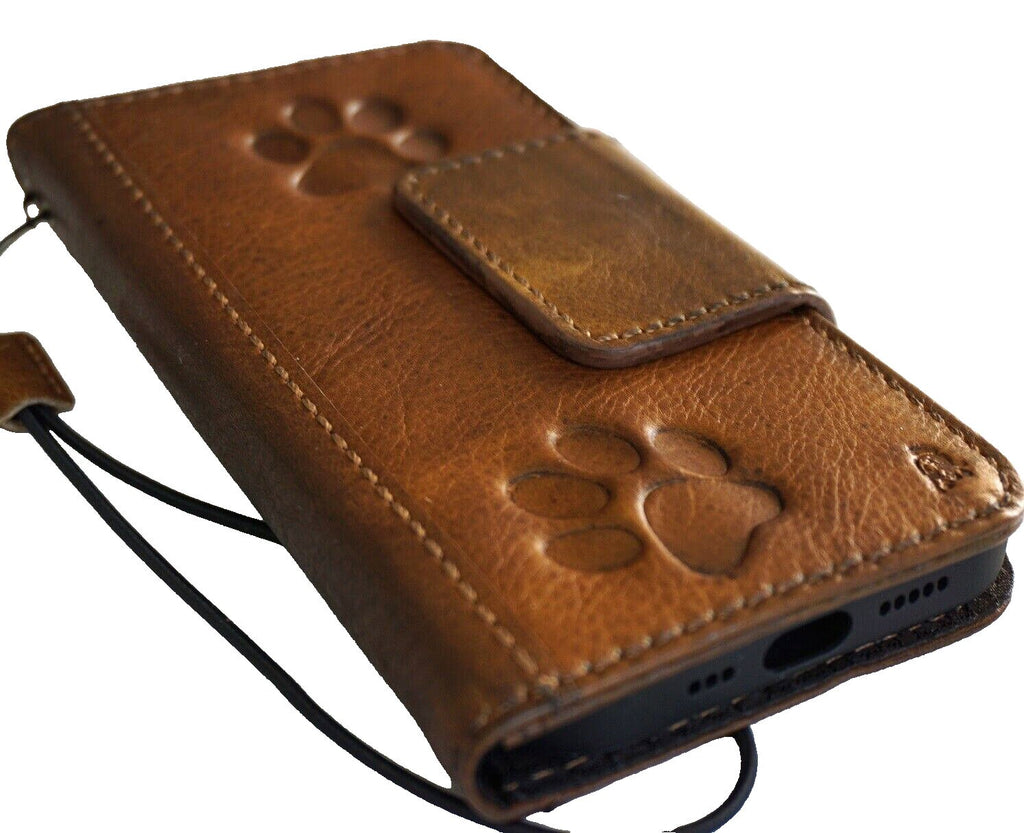 Genuine Leather Galaxy Phone Case: Paw Print Wallet Book