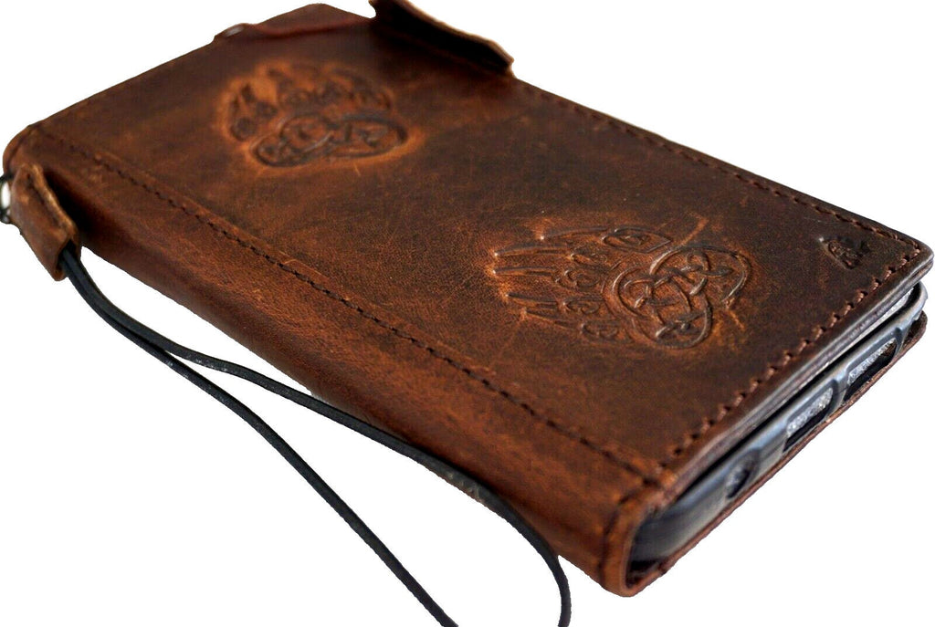 Genuine Leather Google Pixel Wallet Case: Bear Paw Design