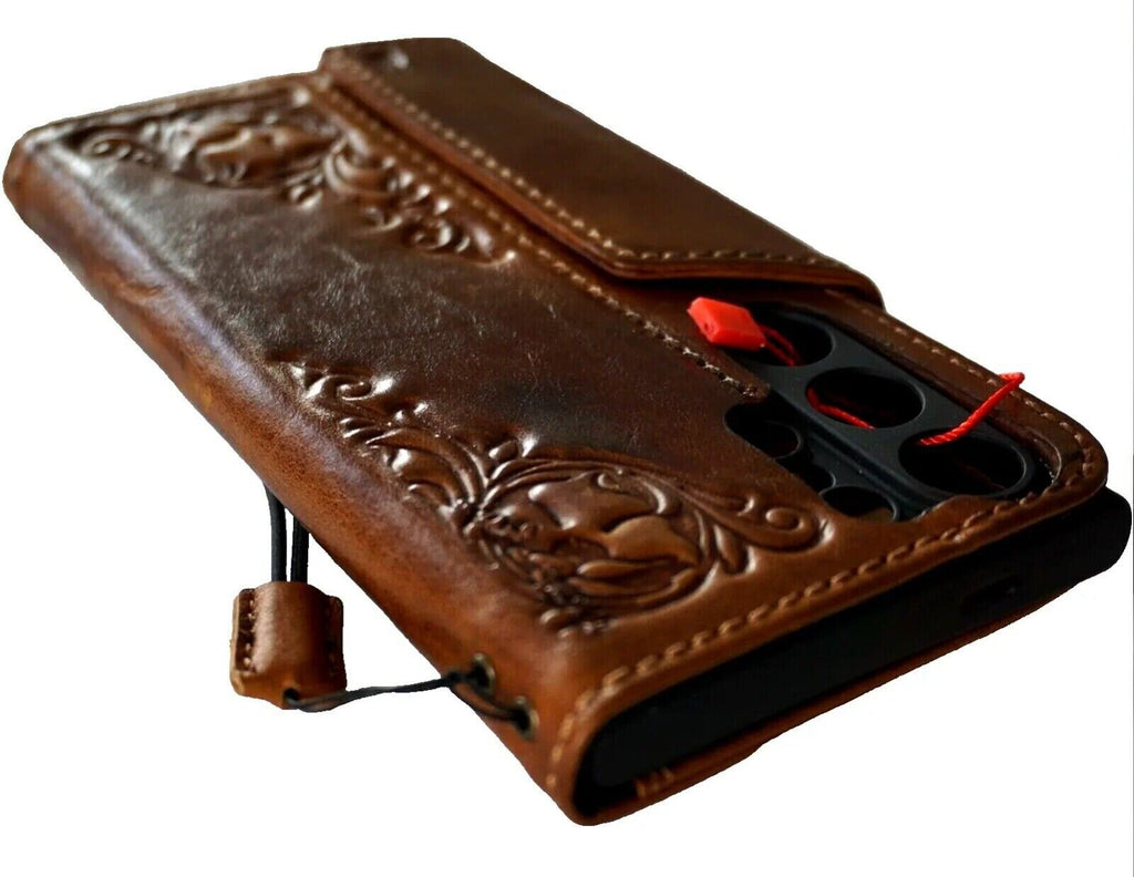 Handmade Leather Wallet Phone Case: Book Design, Card Slots