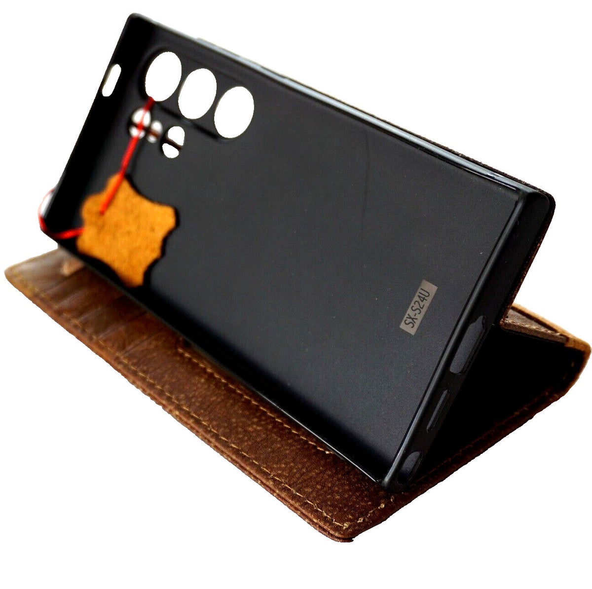 Handmade Leather Wallet Case for Galaxy: Book Design with Card Slots