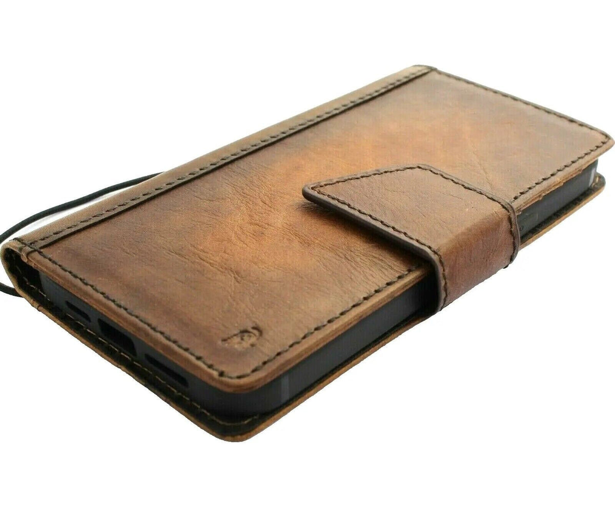Handmade Vintage Leather iPhone Wallet Case: Magnetic Bracket