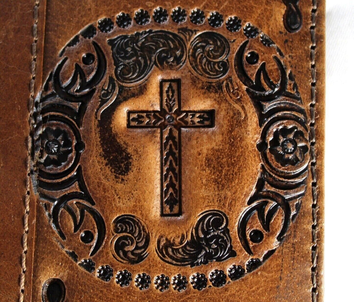 Handmade Leather Galaxy Phone Case: Jesus Cross Wallet, Wireless Charge