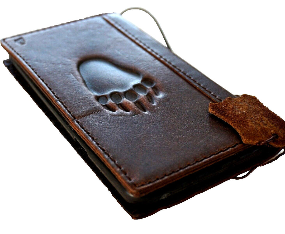 Genuine Leather iPhone Wallet Case with Bear Paw