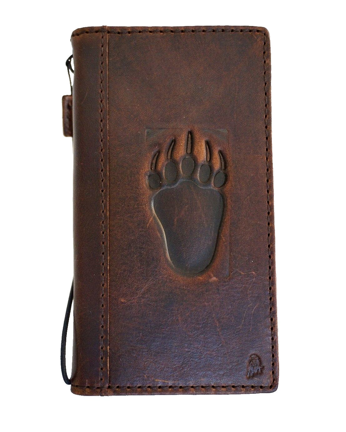 Genuine Leather Google Pixel Wallet Case: Vintage Bear Paw Design