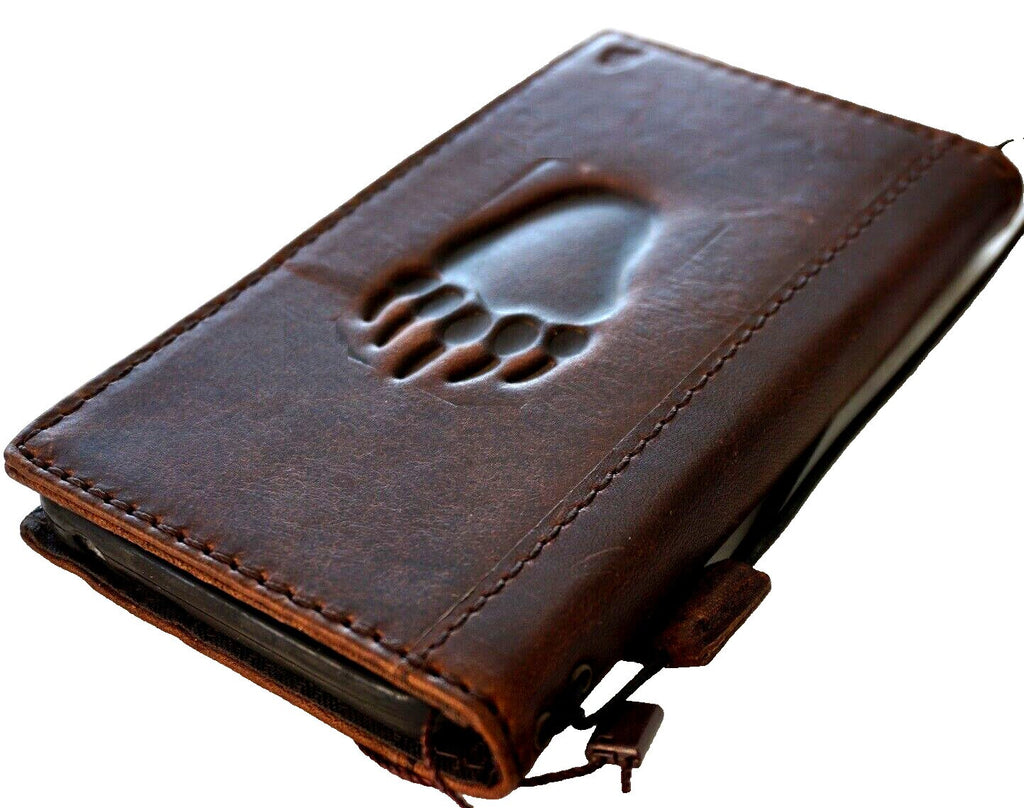 Genuine Leather Google Pixel Wallet Case: Vintage Bear Paw Design