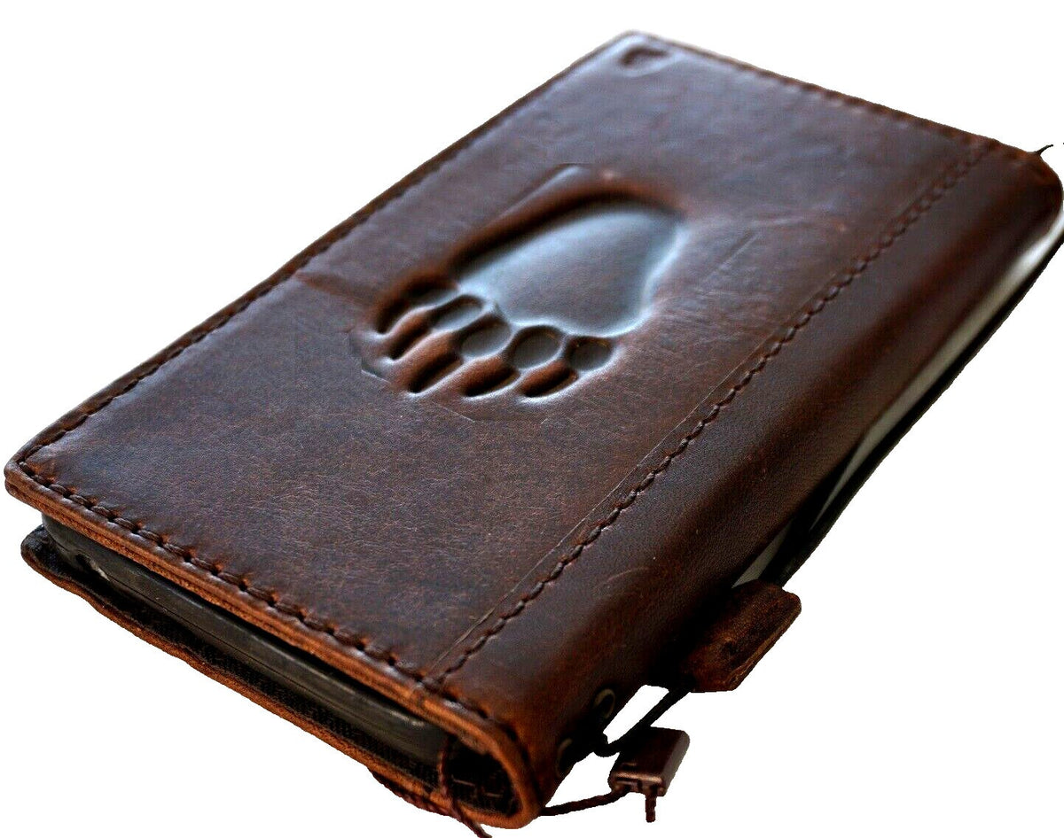 Genuine Leather Google Pixel Wallet Case: Vintage Bear Paw Design