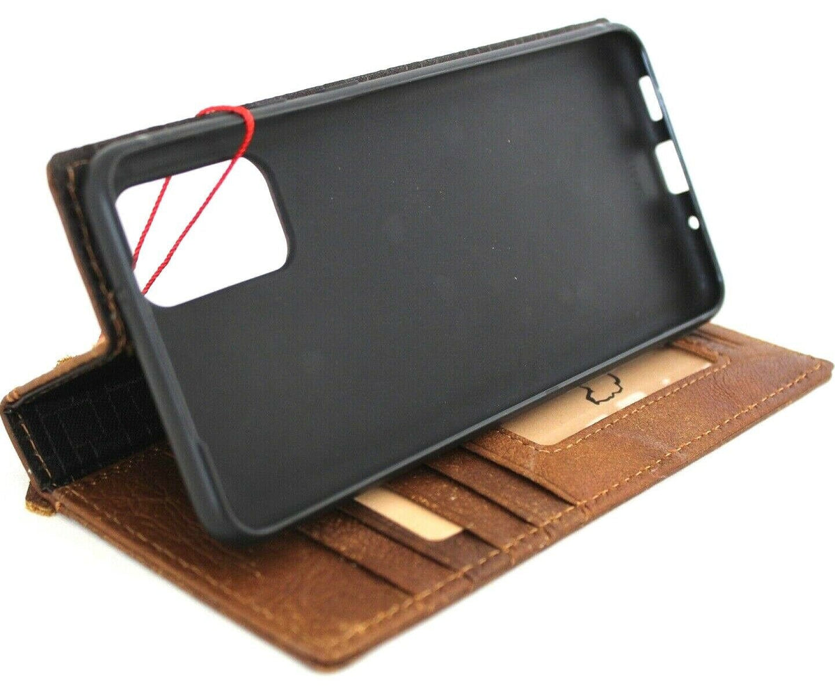 Handmade Leather Wallet Case: Sanded Book Style, Card Slots
