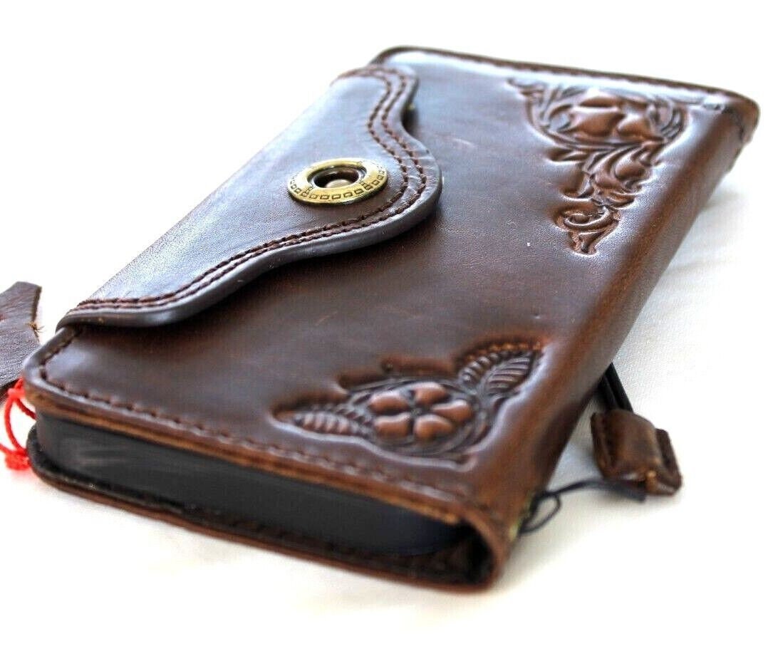 Vintage Style Leather iPhone Wallet Case: Floral Tooled Book Cover
