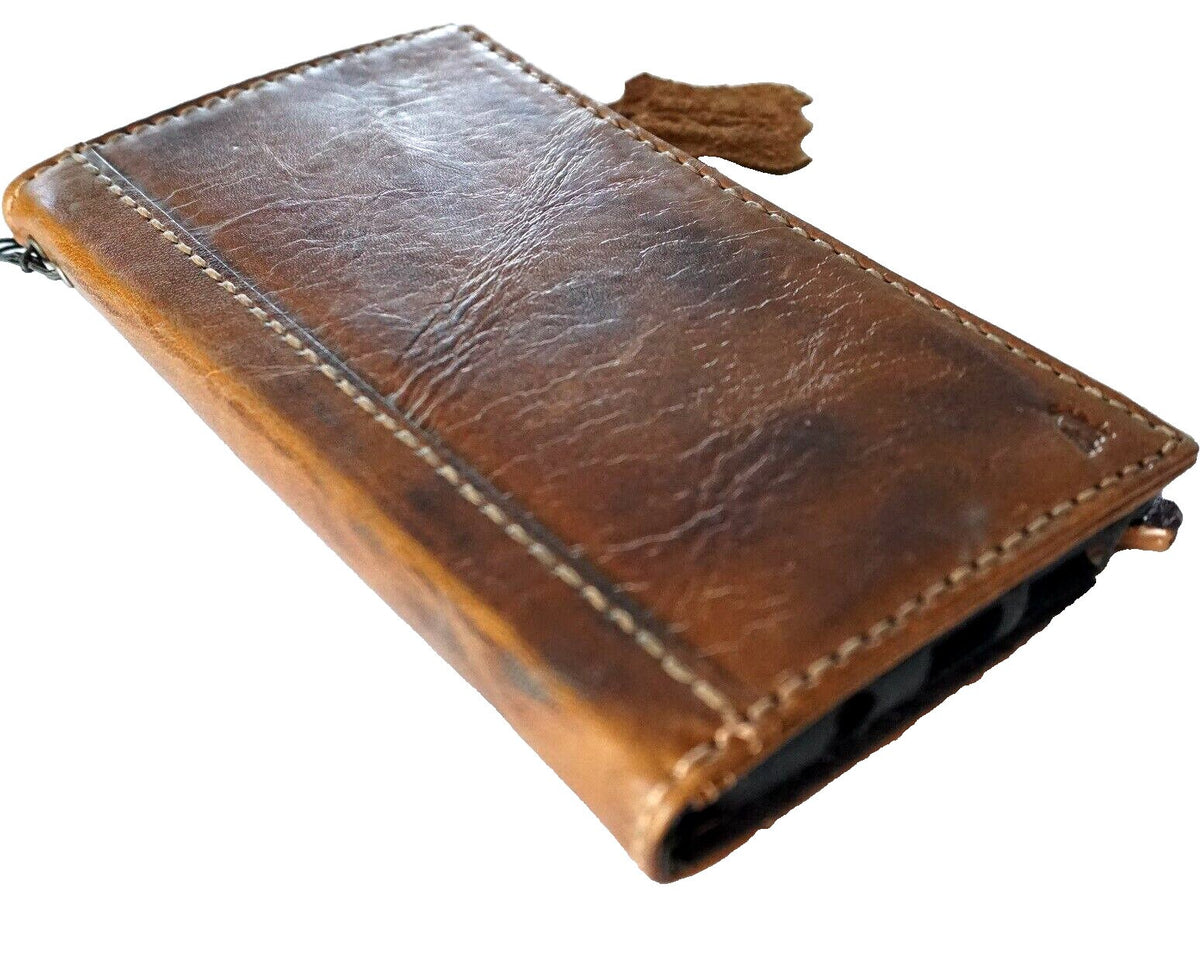 Genuine Leather Galaxy Wallet Case: Vintage Book Style, Card Slots
