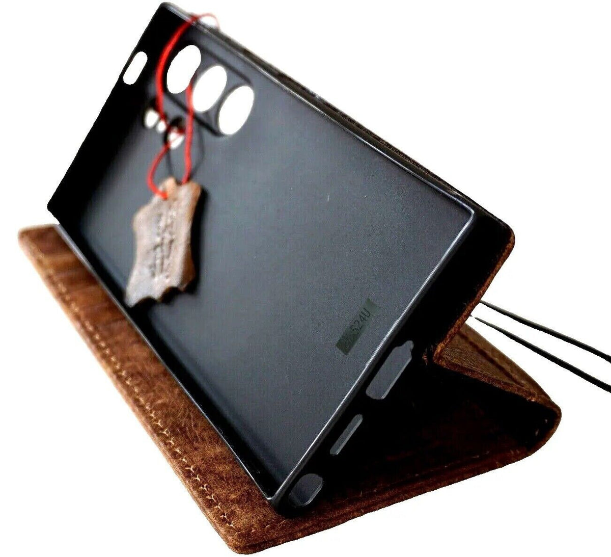 Genuine Leather Galaxy Wallet Case: Vintage Book Style, Card Slots