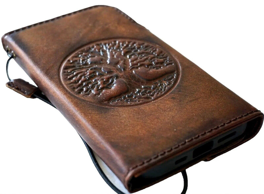 Handmade Leather Galaxy Phone Case: Tree Of Life Wallet Book