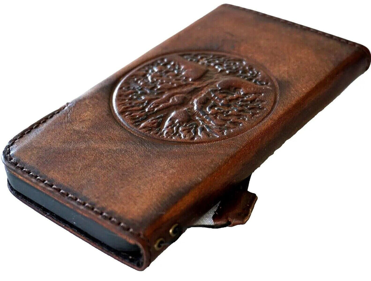 Handmade Leather Galaxy Phone Case: Tree Of Life Wallet Book