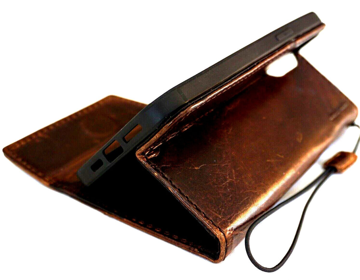 Leather iPhone Wallet Case: Vintage Book Style, Horse Stamping