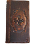 Handmade Leather Google Pixel Wallet Case: Vintage Book Design with Cross