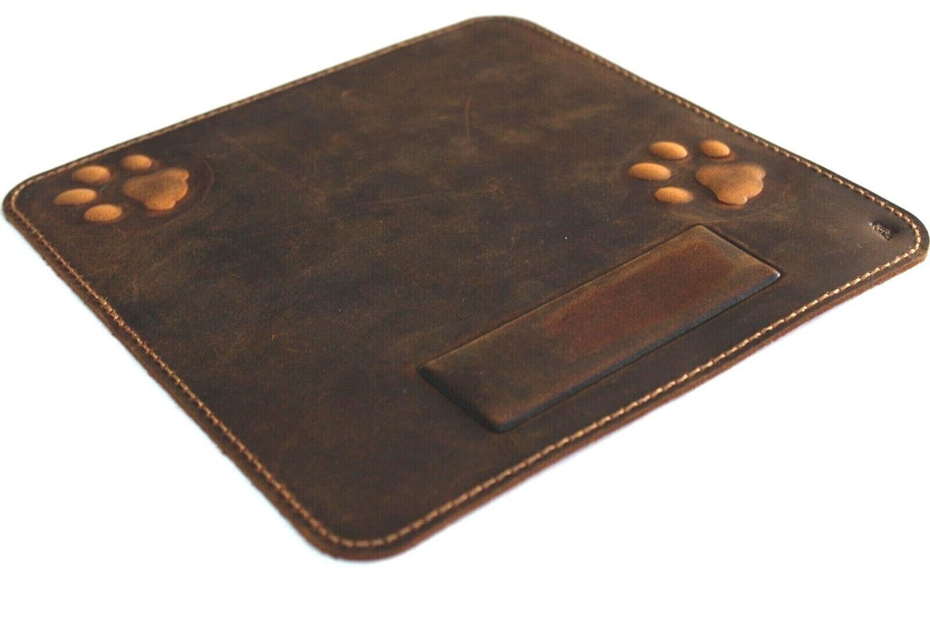 Genuine Handmade  Leather Mouse Pad Handcrafted soft Vintage Dog Paw Case cat Art