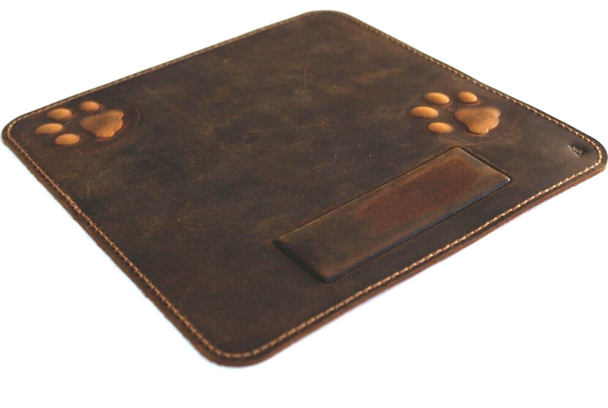 Genuine Handmade  Leather Mouse Pad Handcrafted soft Vintage Dog Paw Case cat Art