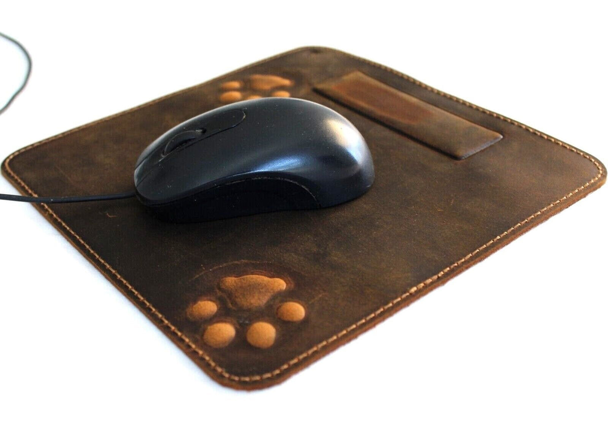 Genuine Handmade  Leather Mouse Pad Handcrafted soft Vintage Dog Paw Case cat Art