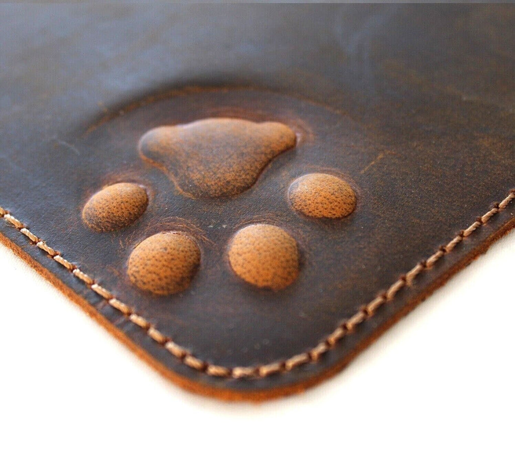Genuine Handmade  Leather Mouse Pad Handcrafted soft Vintage Dog Paw Case cat Art