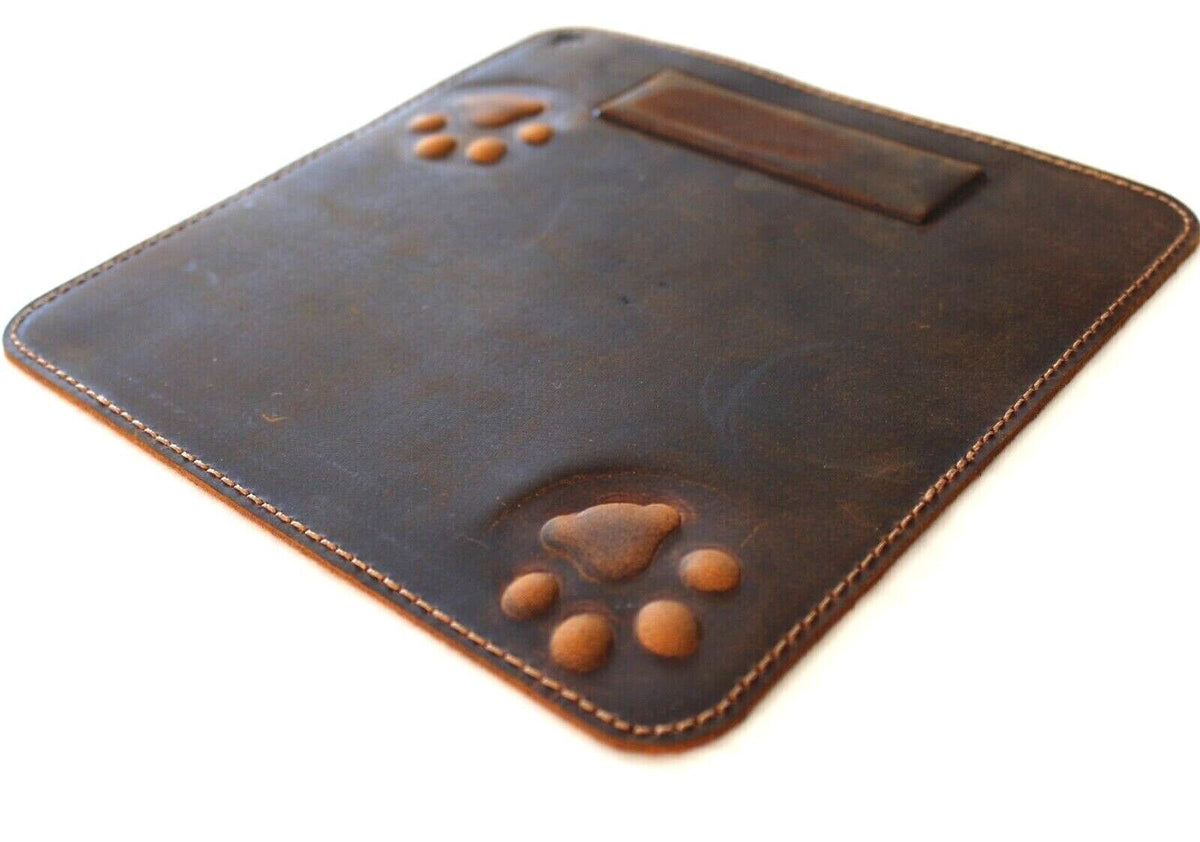 Genuine Handmade  Leather Mouse Pad Handcrafted soft Vintage Dog Paw Case cat Art