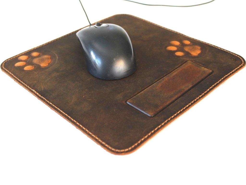 Genuine Handmade  Leather Mouse Pad Handcrafted soft Vintage Dog Paw Case cat Art
