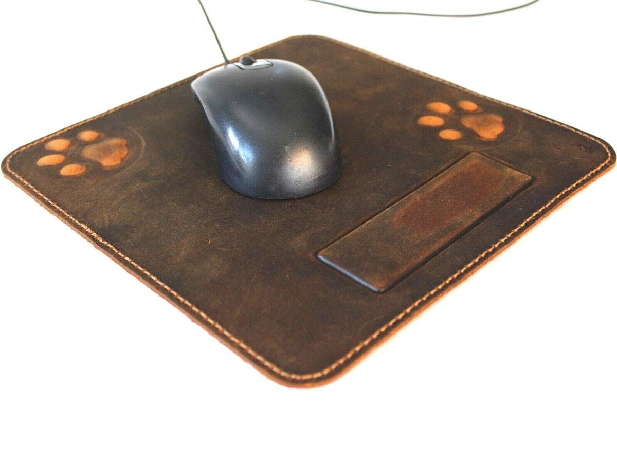 Genuine Handmade  Leather Mouse Pad Handcrafted soft Vintage Dog Paw Case cat Art
