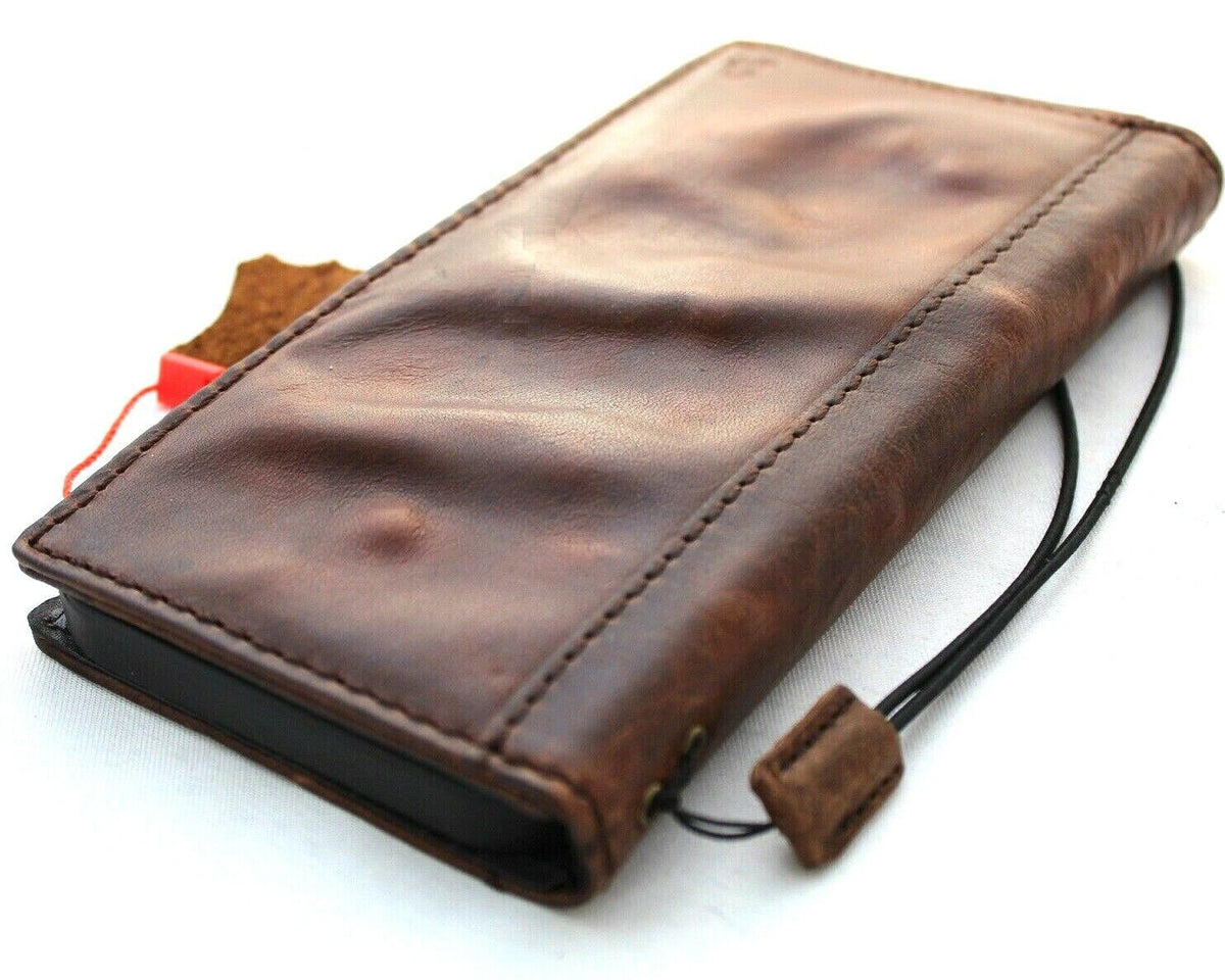 Handmade Leather Wallet Case for Galaxy: Card Slots, Retro Book Design