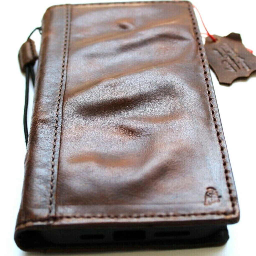 Handmade Leather Wallet Case for Galaxy: Card Slots, Retro Book Design