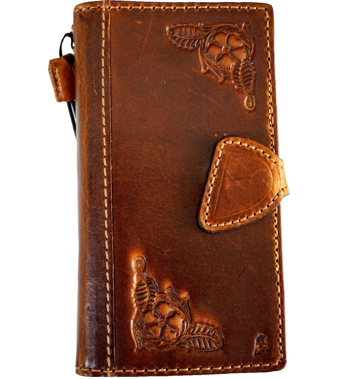Vintage Leather Wallet Case for Google Pixel: Handmade Art Design