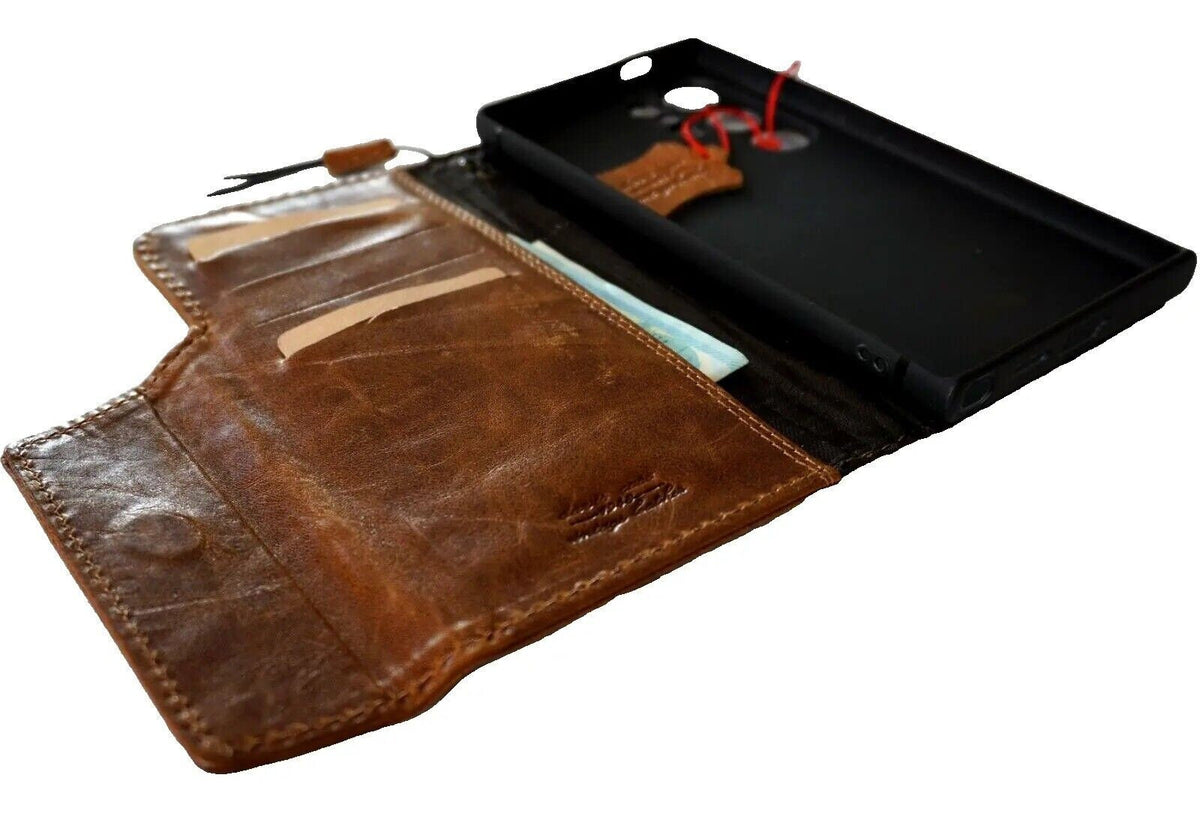 Handmade Leather Wallet Phone Case: Book Design, Card Slots